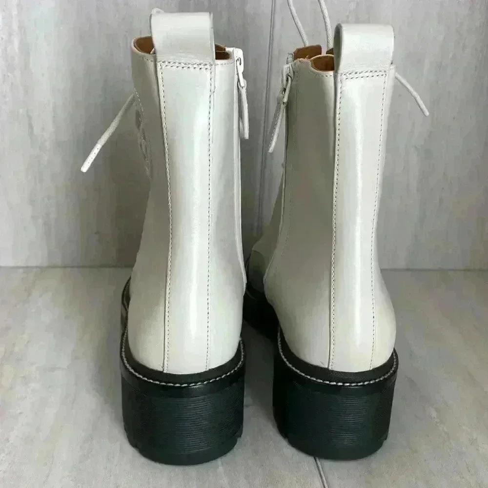 NEW Tory Burch Miller 50 White Leather Lug-Sole Booties Women’s Size 10.5